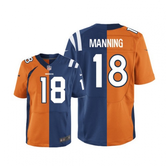 Men's Nike Denver Broncos #18 Peyton Manning Limited Navy Blue/White Split Fashion NFL Jersey - Ujersey