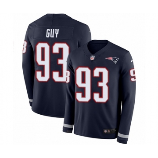 Men's Nike New England Patriots #93 Lawrence Guy Limited Navy Blue Therma Long Sleeve NFL Jersey - Ujersey