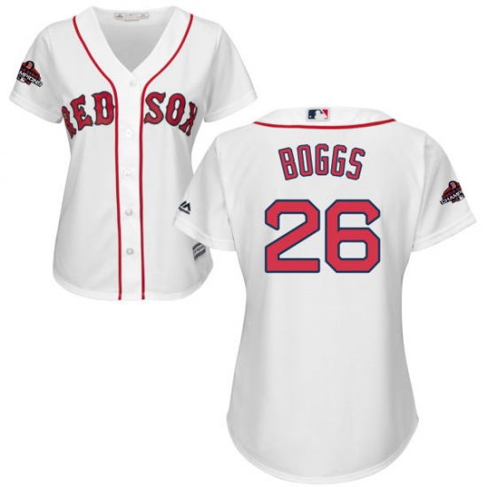 Women's Majestic Boston Red Sox #26 Wade Boggs Authentic White Home 2018 World Series Champions MLB Jersey - Ujersey
