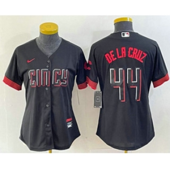 Women's Nike Cincinnati Reds #44 Elly De La Cruz Black 2023 City Connect Cool Base Stitched Baseball Jersey1 - Ujersey