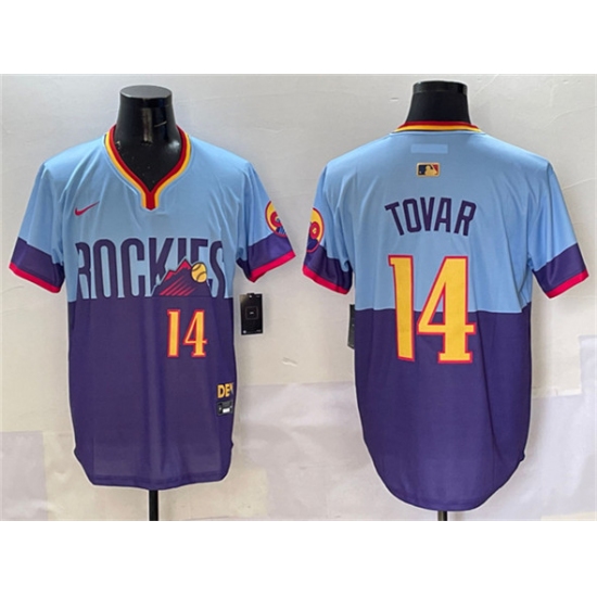 Men's Colorado Rockies #14 Ezequiel Tovar Purple Light Blue 2025 City Connect Limited Stitched Baseball Jersey - Ujersey