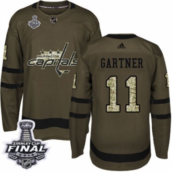 Men's Adidas Washington Capitals #11 Mike Gartner Authentic Green Salute to Service 2018 Stanley Cup Final NHL Jersey