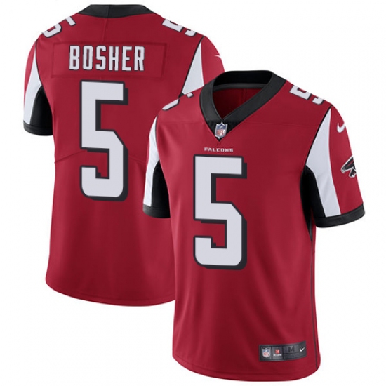 Men's Nike Atlanta Falcons #5 Matt Bosher Red Team Color Vapor Untouchable Limited Player NFL Jersey - Ujersey
