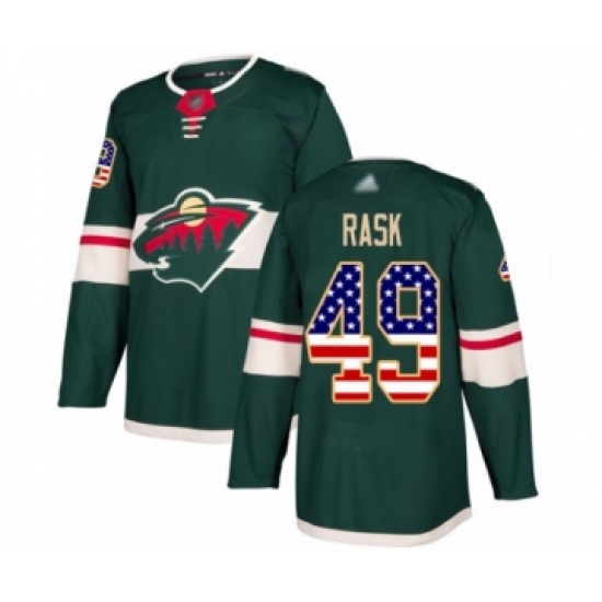 Men's Minnesota Wild #49 Victor Rask Authentic Green USA Flag Fashion Hockey Jersey - Ujersey