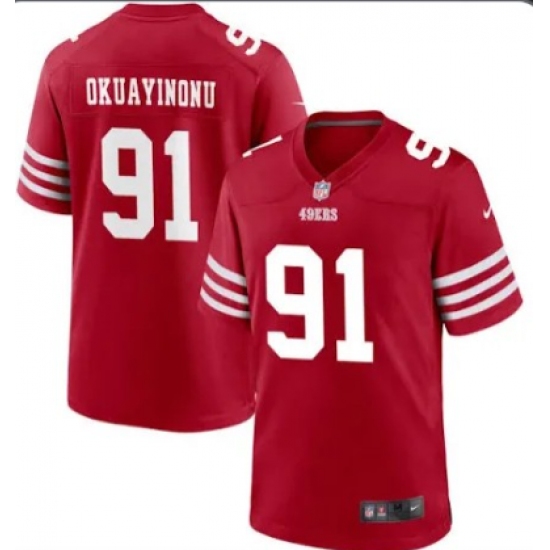 Mens San Francisco 49ers #91 Sam Okuayinonu Red Vapor Untouchable Limited Stitched Football Jersey - Ujersey