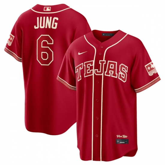 Men's Texas Rangers #6 Josh Jung Red 2026 City Connect Stadium Stitched Baseball Jersey - Ujersey