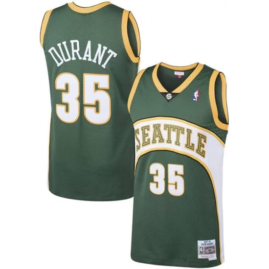 Men's Seattle Supersonic #35 Kevin Durant Green Hardwood Classics Revolution Jerseys