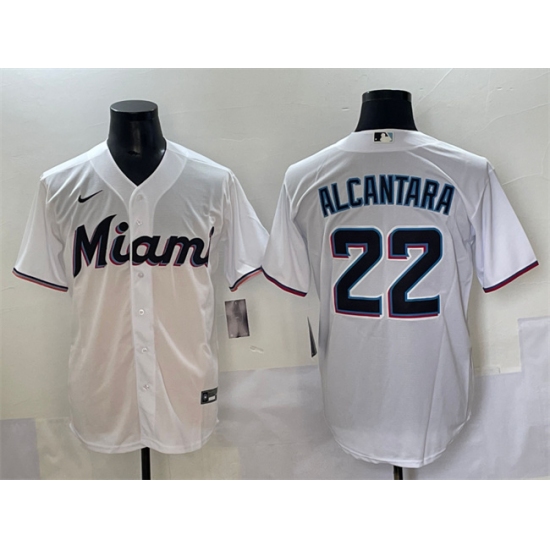 Men's Miami Marlins #22 Sandy Alcantara White Cool Base Stitched Jersey - Ujersey