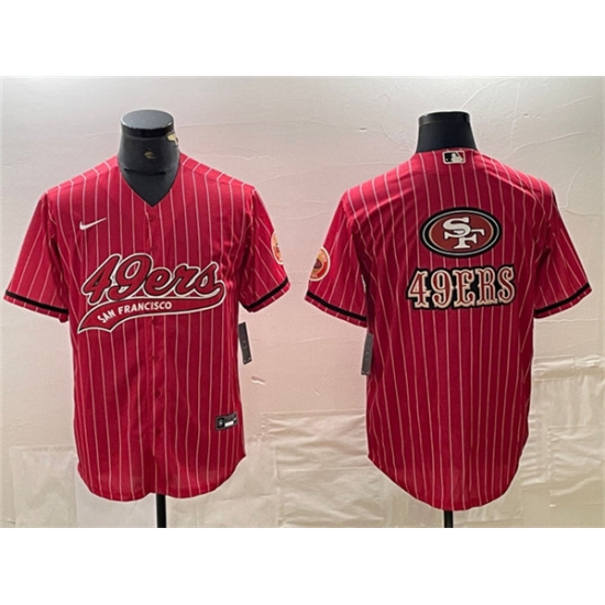 Men's San Francisco 49ers Red Team Big Logo With Cool Base Stitched Baseball Jersey1 - Ujersey