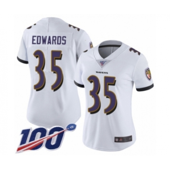 Women's Baltimore Ravens #35 Gus Edwards White Vapor Untouchable Limited Player 100th Season Football Jersey - Ujersey