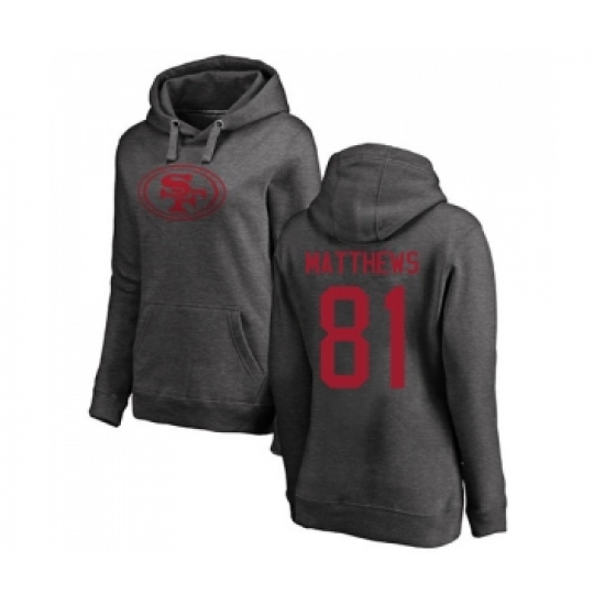 Football Women's San Francisco 49ers #81 Jordan Matthews Ash One Color Pullover Hoodie - Ujersey