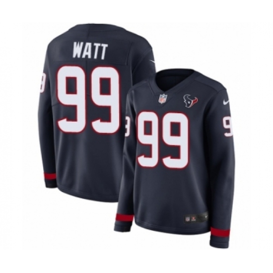 Women's Nike Houston Texans #99 J.J. Watt Limited Navy Blue Therma Long Sleeve NFL Jersey - Ujersey