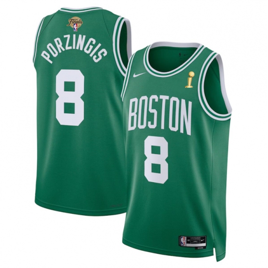 Men's Boston Celtics #8 Kristaps Porzingis Kelly Green 2024 Finals Champions Icon Edition Stitched Basketball Jersey - Ujersey