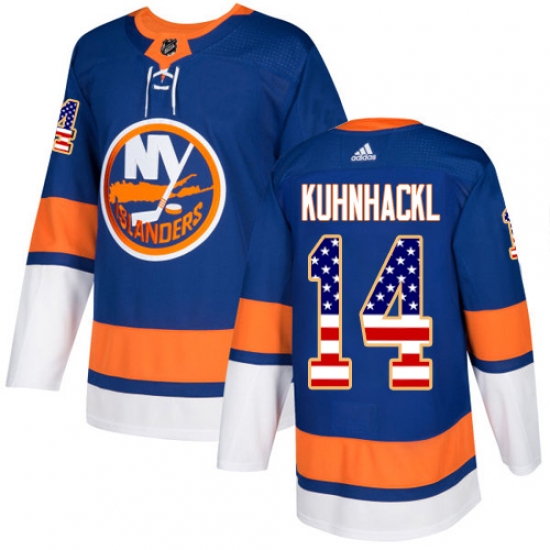Youth Adidas New York Islanders #14 Tom Kuhnhackl Authentic Royal Blue USA Flag Fashion NHL Jersey - Ujersey