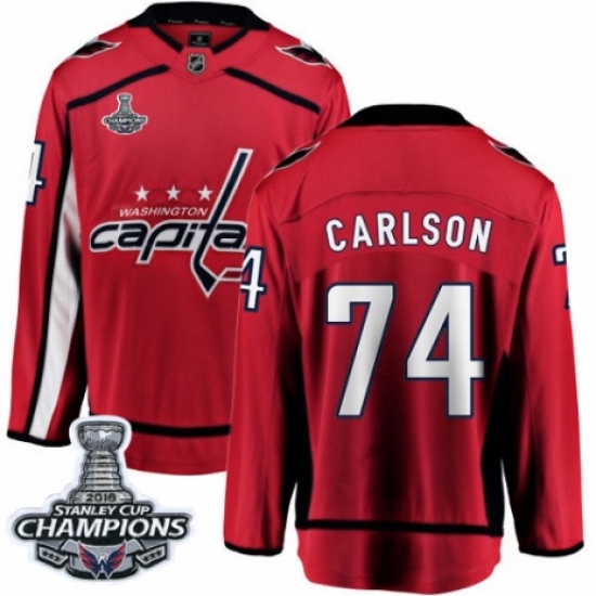 Youth Washington Capitals #74 John Carlson Fanatics Branded Red Home Breakaway 2018 Stanley Cup Final Champions NHL Jersey - Ujersey