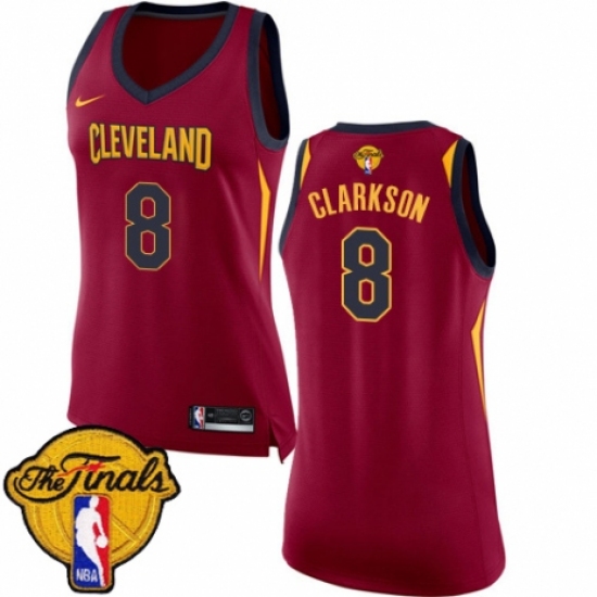 Women's Nike Cleveland Cavaliers #8 Jordan Clarkson Authentic Maroon 2018 NBA Finals Bound NBA Jersey - Icon Edition - Ujersey