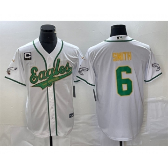 Men's Nike Philadelphia Eagles #6 DeVonta Smith White Gold C Cool Base Baseball Stitched Jersey - Ujersey