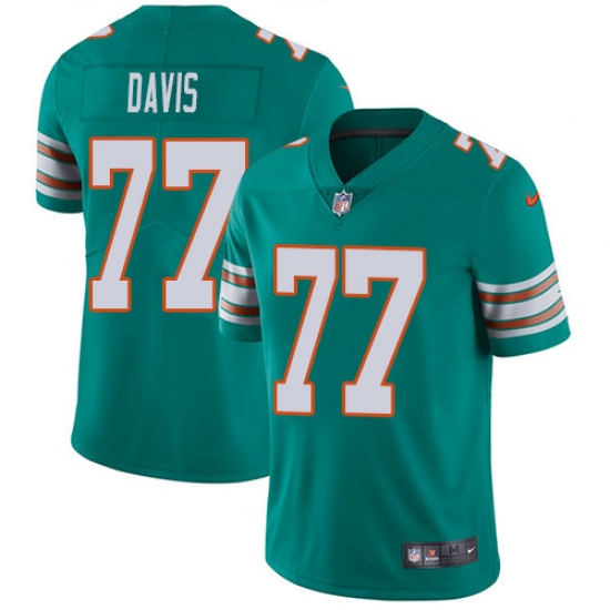 Men's Nike Miami Dolphins #77 Jesse Davis Aqua Green Alternate Vapor Untouchable Limited Player NFL Jersey - Ujersey