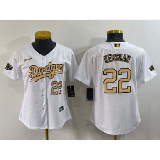 Women's Los Angeles Dodgers #22 Clayton Kershaw Number White 2022 All Star Stitched Cool Base Nike Jersey - Ujersey