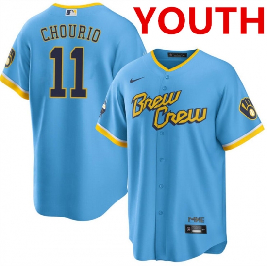 Youth Milwaukee Brewers #11 Jackson Chourio Powder Blue City Connect Cool Base Stitched Jersey
