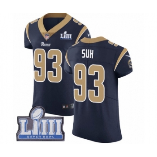 Men's Nike Los Angeles Rams #93 Ndamukong Suh Navy Blue Team Color Vapor Untouchable Elite Player Super Bowl LIII Bound NFL Jersey - Ujersey