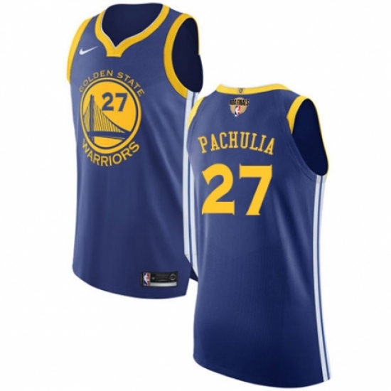 Men's Nike Golden State Warriors #27 Zaza Pachulia Authentic Royal Blue Road 2018 NBA Finals Bound NBA Jersey - Icon Edition - Ujersey