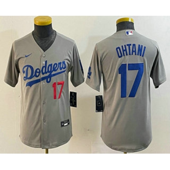 Youth Los Angeles Dodgers #17 Shohei Ohtani Number Grey Stitched Cool Base Nike Jersey - Ujersey