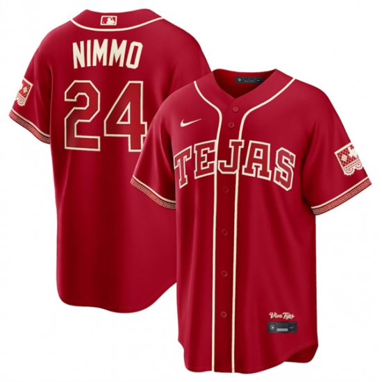 Men's Texas Rangers #24 Brandon Nimmo Red 2026 City Connect Stadium Stitched Baseball Jersey - Ujersey
