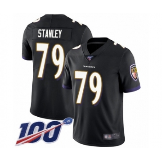 Men's Baltimore Ravens #79 Ronnie Stanley Black Alternate Vapor Untouchable Limited Player 100th Season Football Jersey - Ujersey