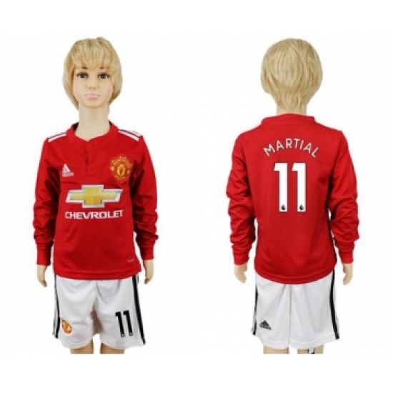 Manchester United #11 Martial Home Long Sleeves Kid Soccer Club Jersey
