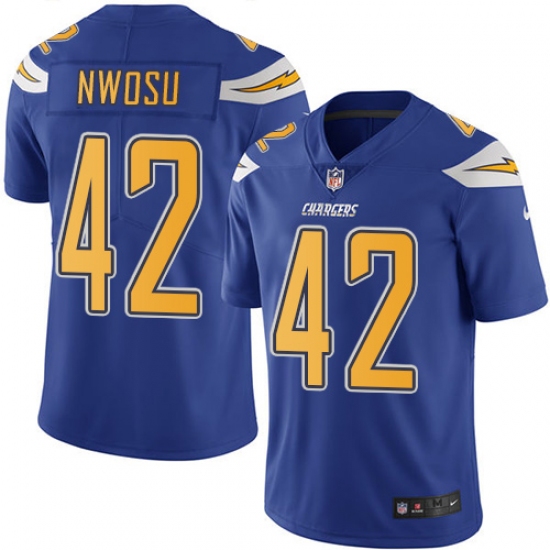 Youth Nike Los Angeles Chargers #42 Uchenna Nwosu Limited Electric Blue Rush Vapor Untouchable NFL Jerseye - Ujersey