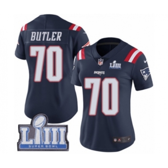 Women's Nike New England Patriots #70 Adam Butler Limited Navy Blue Rush Vapor Untouchable Super Bowl LIII Bound NFL Jersey - Ujersey