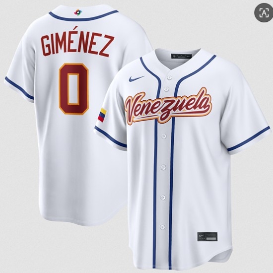 Men's Venezuela Baseball #0 Andrés Giménez White 2026 World Baseball Classic Home Stadium Stitched Jersey - U-jersey
