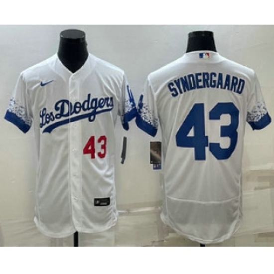 Men's Los Angeles Dodgers #43 Noah Syndergaard Number White 2022 City Connect Flex Base Stitched Jersey - Ujersey
