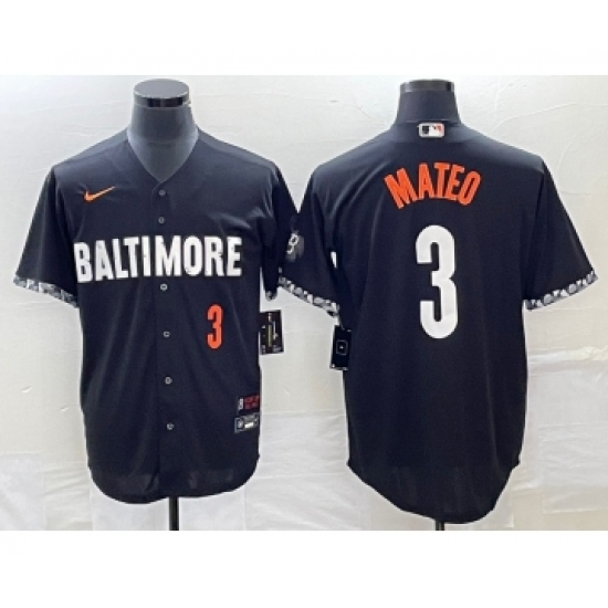 Men's Baltimore Orioles #3 Jorge Mateo Number Black 2023 City Connect Cool Base Stitched Jersey 2 - Ujersey