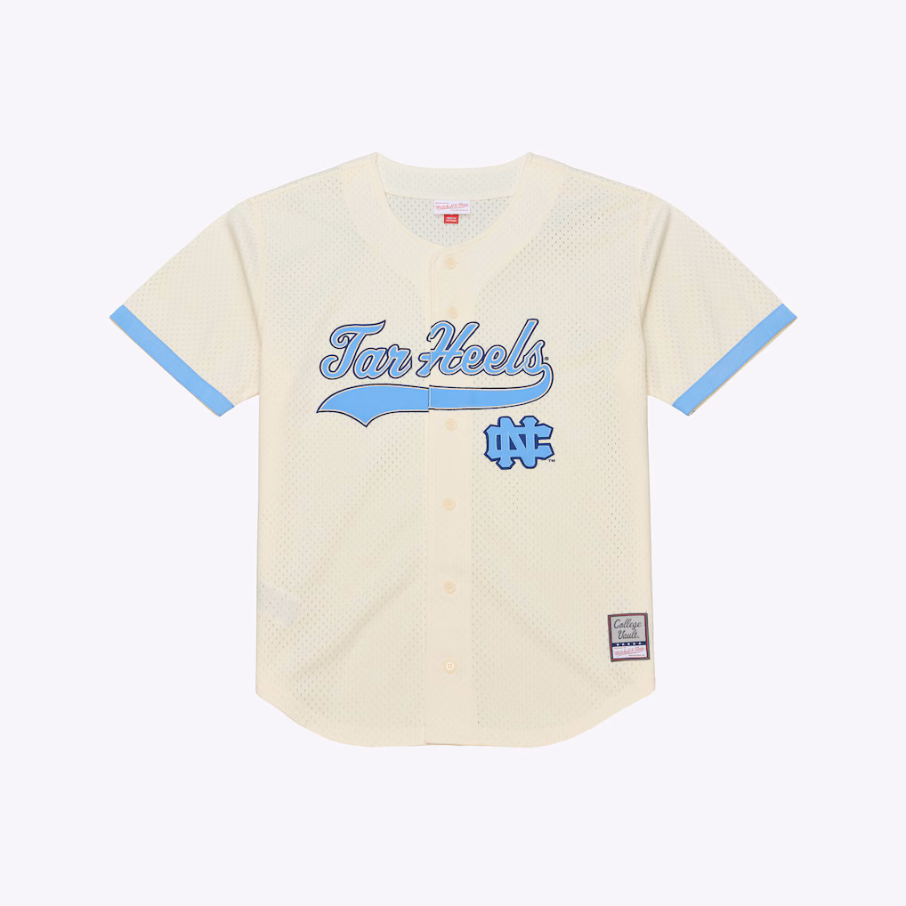 Men's Mitchell & Ness Cream North Carolina Tar Heels Mesh Button-Up Batting Practice Baseball Jersey