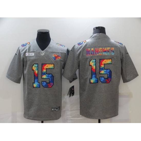 Men's Kansas City Chiefs #15 Patrick Mahomes Gray Rainbow Version Nike Limited Jersey - Ujersey