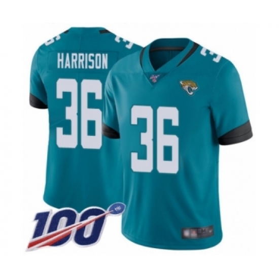 Men's Jacksonville Jaguars #36 Ronnie Harrison Teal Green Alternate Vapor Untouchable Limited Player 100th Season Football Jersey - Ujersey