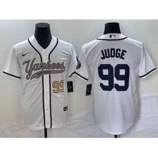 Men's New York Yankees #99 Aaron Judge Number White Cool Base Stitched Baseball Jersey - Ujersey