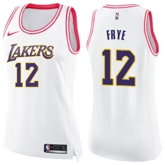 Women's Nike Los Angeles Lakers #12 Channing Frye Swingman White/Pink Fashion NBA Jersey - Ujersey
