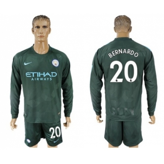 Manchester City #20 Bernardo Sec Away Long Sleeves Soccer Club Jersey