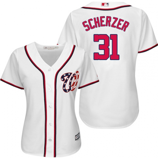Women's Majestic Washington Nationals #31 Max Scherzer Authentic White Home Cool Base MLB Jersey - Ujersey