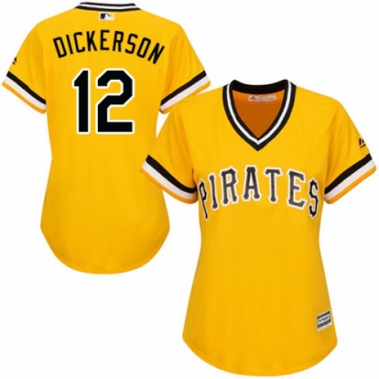 Women's Majestic Pittsburgh Pirates #12 Corey Dickerson Replica Gold Alternate Cool Base MLB Jersey - Ujersey