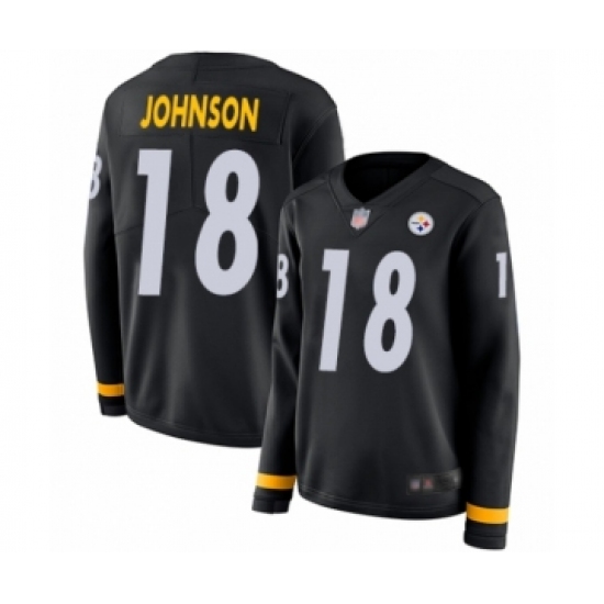 Women's Pittsburgh Steelers #18 Diontae Johnson Limited Black Therma Long Sleeve Football Jersey - Ujersey