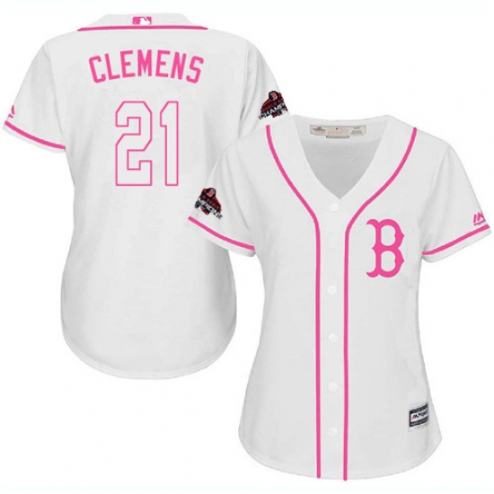 Women's Majestic Boston Red Sox #21 Roger Clemens Authentic White Fashion 2018 World Series Champions MLB Jersey - Ujersey