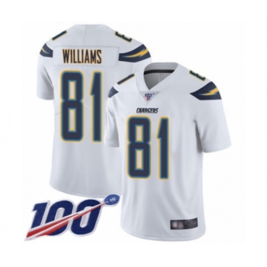 Men's Los Angeles Chargers #81 Mike Williams White Vapor Untouchable Limited Player 100th Season Football Jersey - Ujersey