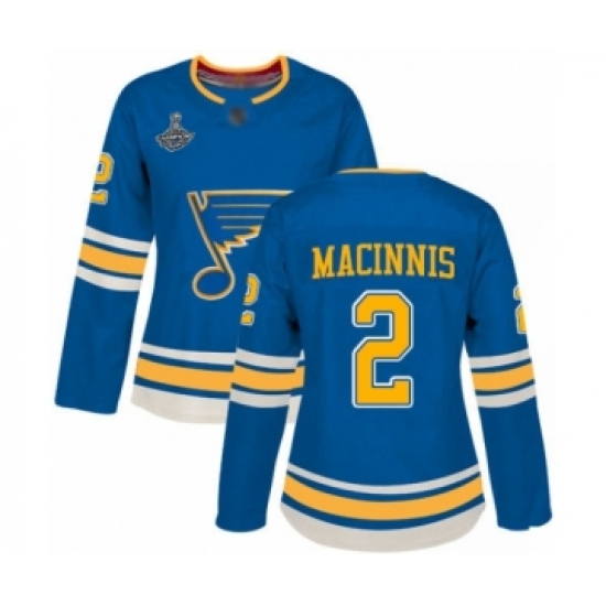 Women's St. Louis Blues #2 Al Macinnis Authentic Navy Blue Alternate 2019 Stanley Cup Champions Hockey Jersey - Ujersey
