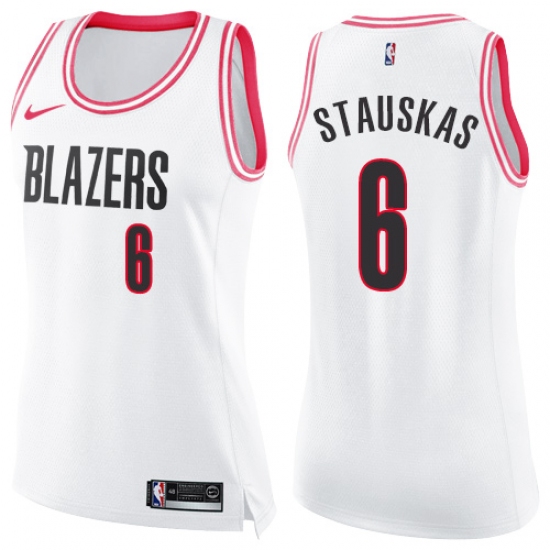Women's Nike Portland Trail Blazers #6 Nik Stauskas Swingman White Pink Fashion NBA Jersey - Ujersey