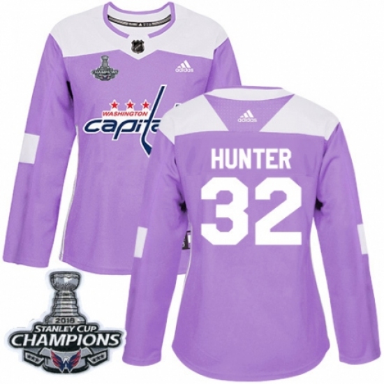 Women's Adidas Washington Capitals #32 Dale Hunter Authentic Purple Fights Cancer Practice 2018 Stanley Cup Final Champions NHL Jersey - Ujersey