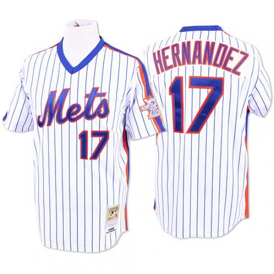 Men's Mitchell and Ness New York Mets #17 Keith Hernandez Authentic White/Blue Strip Throwback MLB Jersey - Ujersey